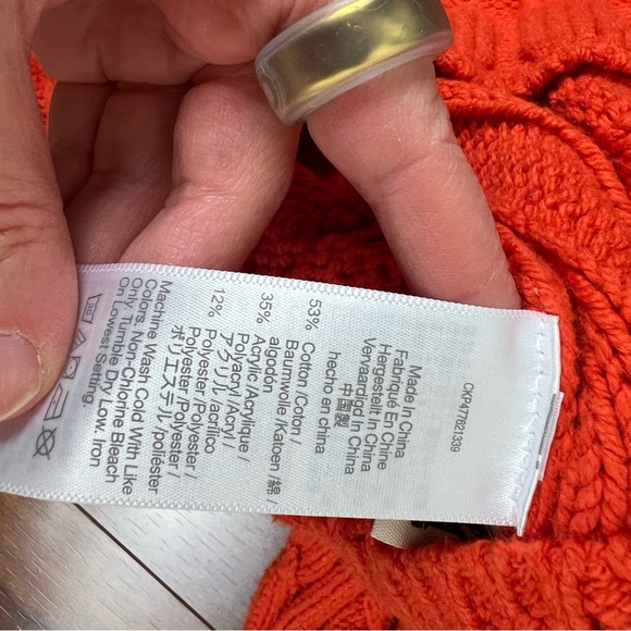 NWT Madewell Cable Knit V-Neck Crop Sweater Red Size M - Picture 5 of 6